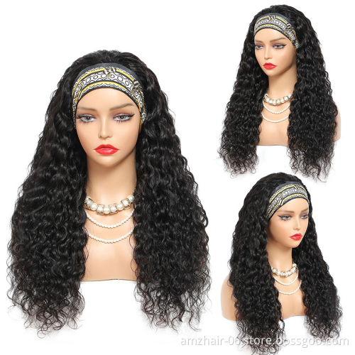 Wholesale 100%Human Hair Headband Wig Natural Water Wave Indian Cuticle Aligned Human Hair Non Lace Closure Wigs For Black Women